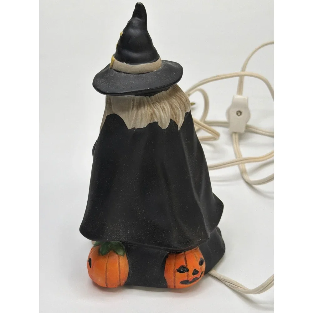 Halloween Porcelain Witch Night Light with Pumpkins and Skulls Cord and Bulb‎